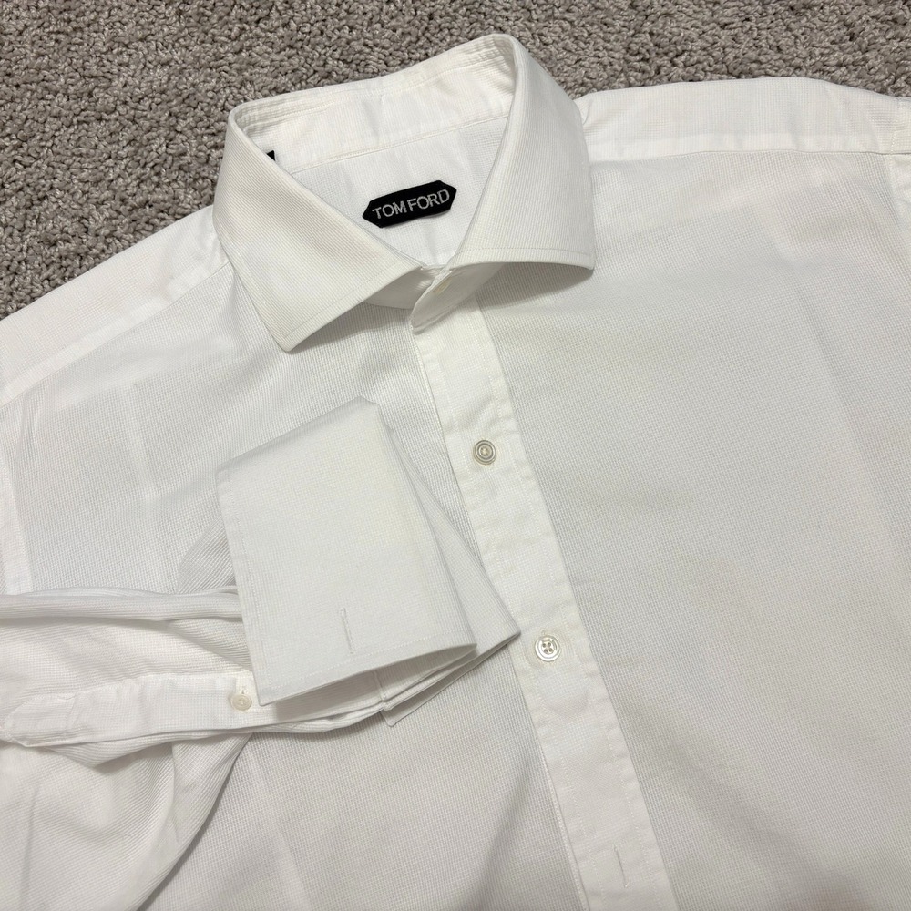 Tom Ford Dress Shirt Button Up Long Sleeve French Cuff White Mens 43 / 17 (READ)